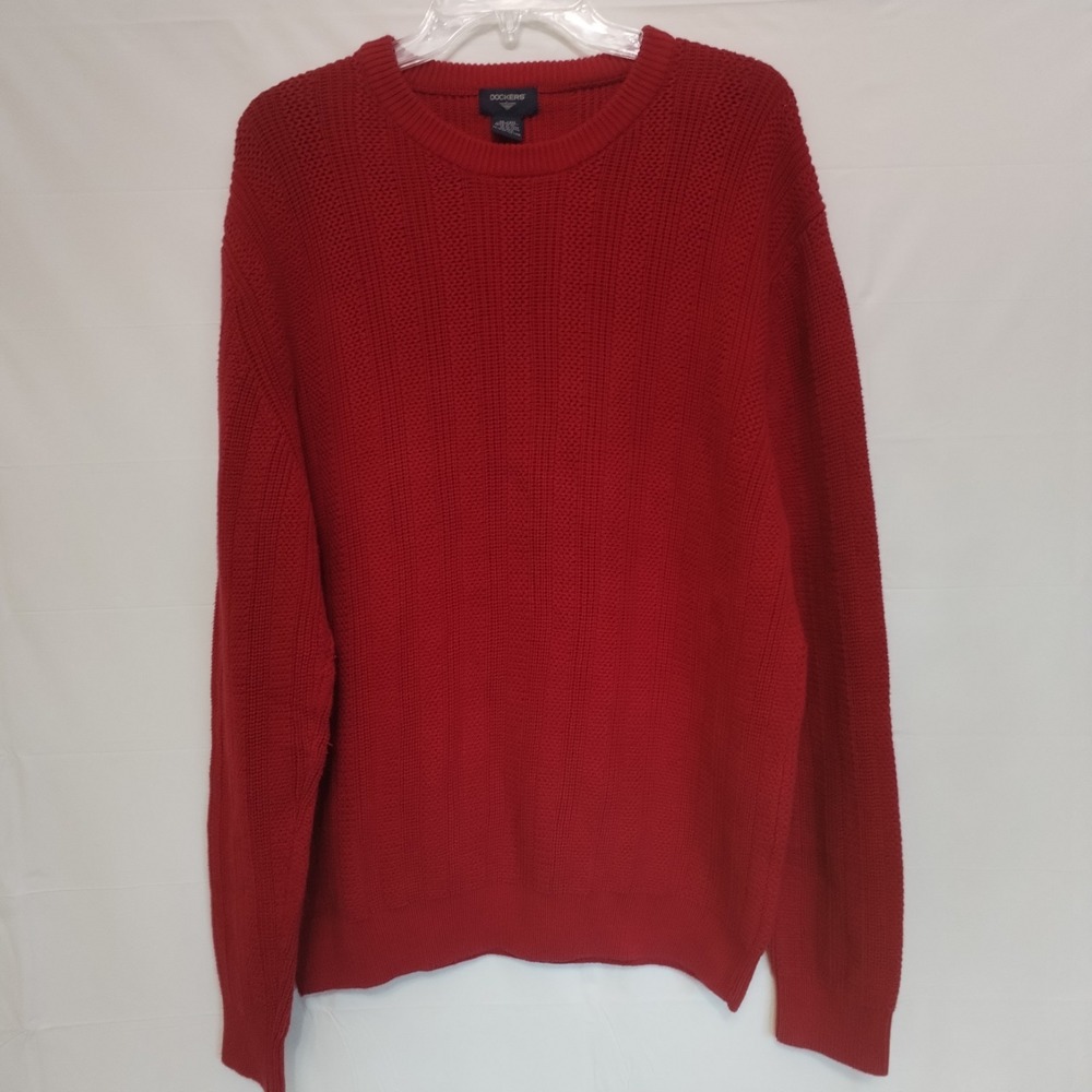 Dockers Mens XL Crew Neck Sweater‎ Long Sleeve Pullover Red Tight Knit Cotton